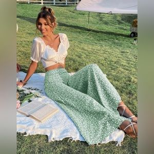 Shein Floral Print High Waist Wide Leg